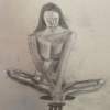 Figure On Stool - Charcoal Drawings - By Jared Ellis, Figurative Drawing Artist