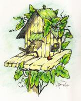 Love Nest - Pen  Ink With Watercolors Paintings - By Daren Tanner, Greeting Cards Painting Artist