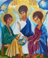 Holy Trinity - Acrylics Paintings - By Elena Martynova, Icon Painting Artist