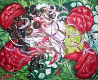 Greek Salad - Acrylic On Canvas Paintings - By Adela Sutton, Expressionism Painting Artist