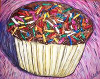 Chocolate Cupcake With Sprinkles - Acrylic On Canvas Paintings - By Adela Sutton, Expressionism Painting Artist