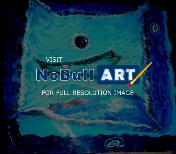 Abstract - Black Ball In The Blue - Acrylic  Ink