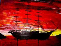 Ship At Anchor - Acrylic Paintings - By Joe Scotland, Impreesion Painting Artist