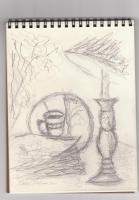 Sketch - Coffee House Still Life - Graphite Pencil Drawings - By Dana Chabino, Impressionism Drawing Artist
