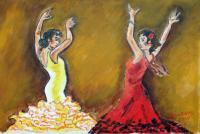 Spaanish Dancers - Acrylic Paintings - By Jose P Villegas, Manerismo Painting Artist