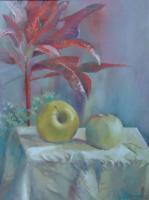 Two Apples - Tempera Paintings - By Elena Oleniuc, Realism Painting Artist