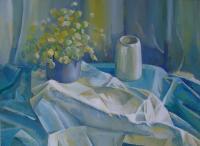 Still Life With Blue - Tempera Paintings - By Elena Oleniuc, Realism Painting Artist