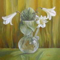 Still Life - Lily In Glass Vase - Oil