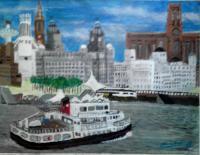 Ferry Across Mersey - Acrylic On Paper Paintings - By Joe Scotland, Cityscape Painting Artist