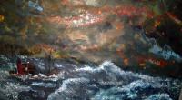 The Battle Of The Ship Sea And Sky - Acrylic On Paper Paintings - By Joe Scotland, Seascape Painting Artist