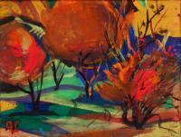 Orange Trees - Gouache On Cardboard Paintings - By Gegham Asatryan, Impressionism Painting Artist