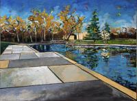 Trees And Cement - Oil On Canvas Paintings - By Davidh Miller, Impressionism Painting Artist