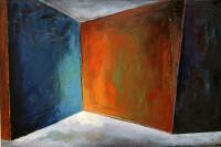 Blue And Orange Room - Oil On Canvas Paintings - By Davidh Miller, Expressionism Painting Artist