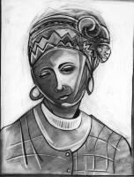 Woman With Scarf - Charcoal Paintings - By Davidh Miller, Expressionism Painting Artist