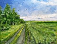 Green Field With Road - Oil Paintings - By Jennifer Christy-Vient, Impressionism Painting Artist