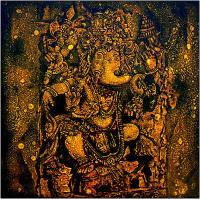 Ganesh - Oil On Canvas Paintings - By Chelian Chelian, Abstract Painting Artist