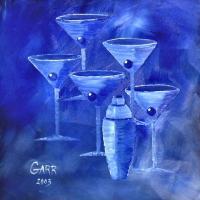 Martini Art - Blue Martinis - Oil  Acrylic On Canvas