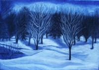 Winter Moonlight - Pastel Paintings - By Iryna Ivanova, Realism Painting Artist
