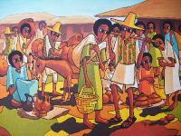 Market  Day - Acrylics On Canvas Paintings - By Nebiyu Assefa, Traditional Painting Artist