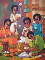 Cotton Spinners - Acrylics On Canvas Paintings - By Nebiyu Assefa, Traditional Painting Artist
