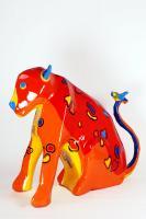 Leopard With Bird - Polyester Sculptures - By Jenny Derksen, Polyester Sculptures Of Animal Sculpture Artist