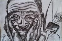 The Despondent Bushman - Charcoal Drawings - By Gerald Botha, Black And White Drawing Artist
