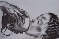The Thirsty Child - Charcoal Drawings - By Gerald Botha, Black And White Drawing Artist