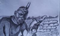 The Scorpion King - Graphite Pencil On Paper Drawings - By Gerald Botha, Black And White Drawing Artist