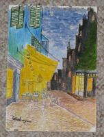 Interpretation - Miniture  Impresion Of Van Gough Street Cafe - Water Colour