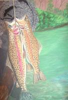 Trout On Log - Pastel Paintings - By Jay Johnston, Realism Painting Artist