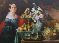 Oil Painting Reproductions - Portrait Of An Unknown Woman With Fruit - Oil On Canvas