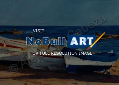 Pintor Alejandro Cabeza - Barcas En Calella De Palafrugell - Oleo