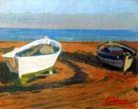 Barcas En La Malvarrosa - Oleo Paintings - By Alejandro Cabeza, Landscape Painting Artist