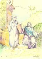 Jesus And Woman Of Samaria - Watercolor Paintings - By Agnieszka Korfanty, Illustration Painting Artist