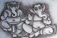 Two God Ganesh - Pen Work Drawings - By Malatesh Garadimani, Abstrait Drawing Artist