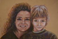 Carma Jewell  Her Son Joshua - Oil Pastel Drawings - By Michael T, Expressionism Drawing Artist