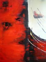 Abstract - Light To Dark Or The Red Face - Oil On Canvas