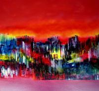 City Of Colours And Lights - Oil On Canvas Paintings - By David Hatton, Abstract Painting Artist