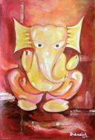 Lord Ganesha - Oil On Paper Paintings - By Debasish Das, Abstract Painting Artist