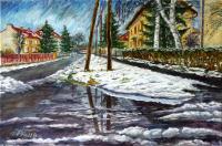 Melting Snow - Oil On Canvas Paintings - By Bozidar Zvekan, Impressionism Painting Artist