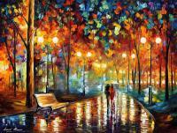 Landscapes - Rains Rustle In The Park  Palette Knife Oil Painting On Ca - Oil