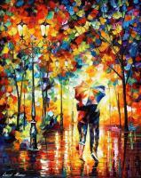 People And Figure - Couple Under One Umbrella  Oil Painting On Canvas - Oil
