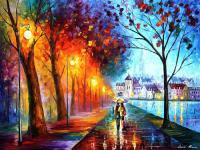 City By The Lake  Palette Knife Oil Painting On Canvas By L - Oil Paintings - By Leonid Afremov, Fine Art Painting Artist