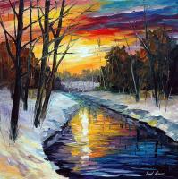 Landscapes - Winter  Palette Knife Oil Painting On Canvas By Leonid Afre - Oil