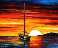 Classic Seascape - Sunset By The Hill  Oil Painting On Canvas - Oil