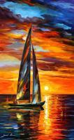 Classic Seascape - Sailing With The Sun  Palette Knife Oil Painting On Canvas - Oil