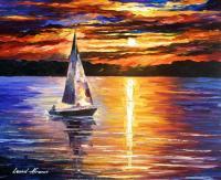 Classic Seascape - Sunset Over The Lake  Oil Painting On Canvas - Oil