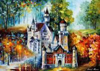 Landscapes - Neuschwanstein - Magical Castle  Palette Knife Oil Painting - Oil