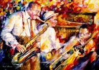 Jazz Trio  Oil Painting On Canvas - Oil Paintings - By Leonid Afremov, Fine Art Painting Artist