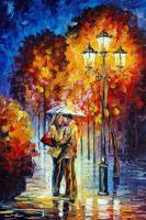 Kiss Under The Rain  Oil Painting On Canvas - Oil Paintings - By Leonid Afremov, Fine Art Painting Artist
